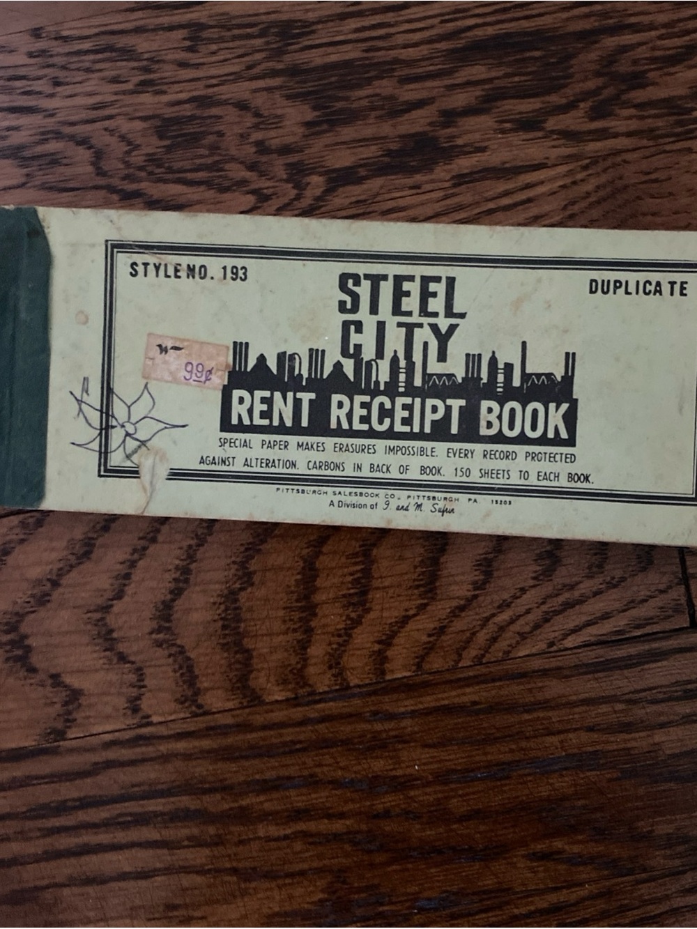 Steel City Rent Receipt Book - #193 With Carbon Paper Vintage 50s & 60s